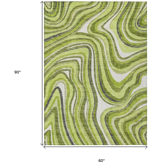 Lime Green And Charcoal Abstract Washable Indoor Outdoor Area Rug Photo 3