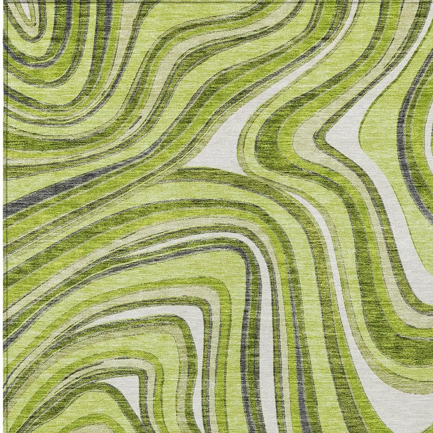Lime Green And Charcoal Abstract Washable Indoor Outdoor Area Rug Photo 4