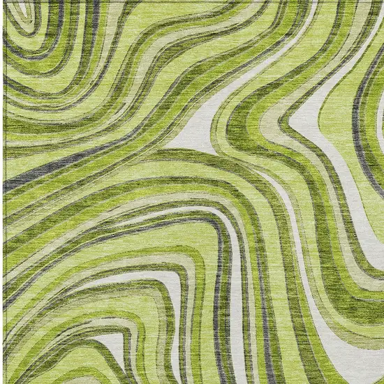 Lime Green And Charcoal Abstract Washable Indoor Outdoor Area Rug Photo 4