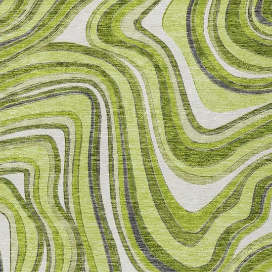 Lime Green And Charcoal Abstract Washable Indoor Outdoor Area Rug Photo 4