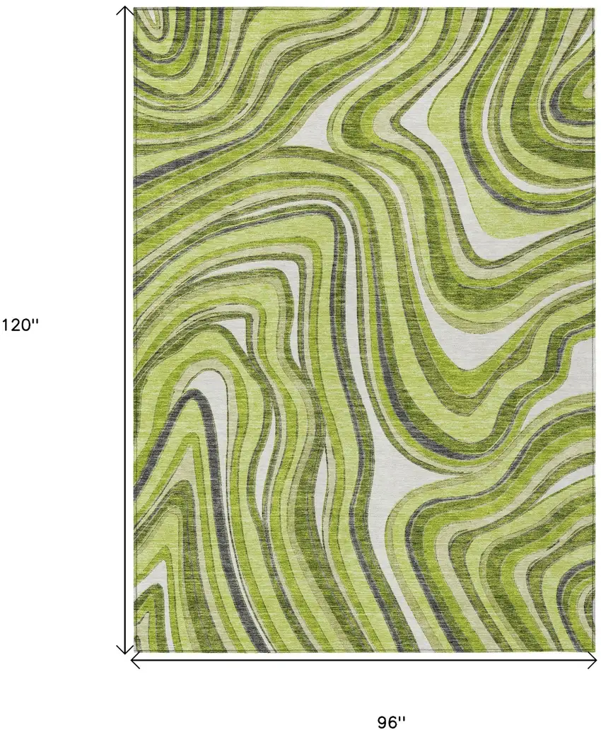 Lime Green And Charcoal Abstract Washable Indoor Outdoor Area Rug Photo 3