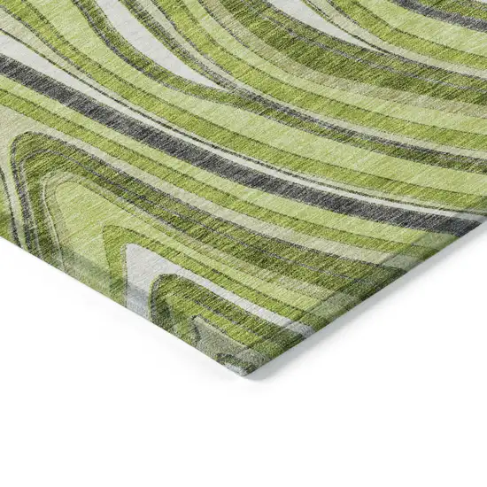 Lime Green And Charcoal Abstract Washable Indoor Outdoor Area Rug Photo 2