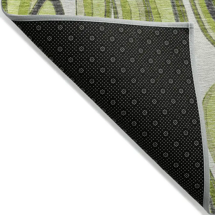 Lime Green And Charcoal Abstract Washable Indoor Outdoor Area Rug Photo 3