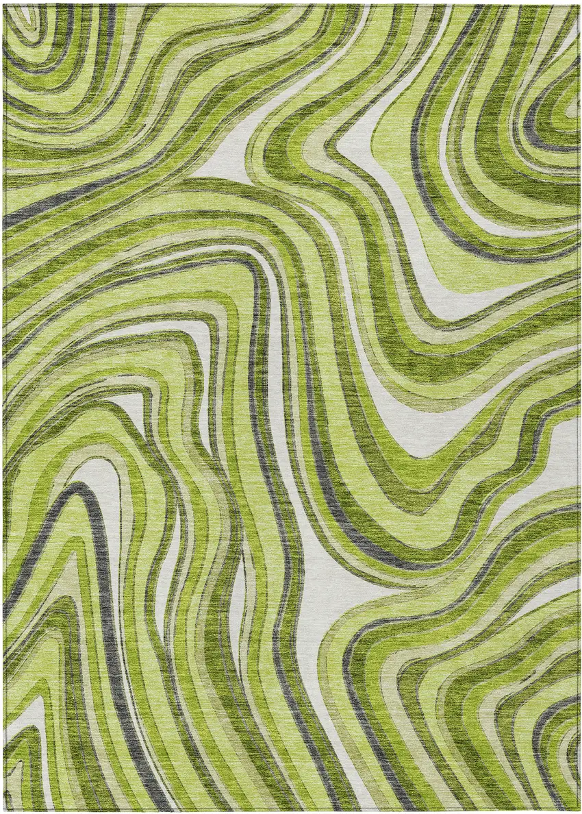 Lime Green And Charcoal Abstract Washable Indoor Outdoor Area Rug Photo 1