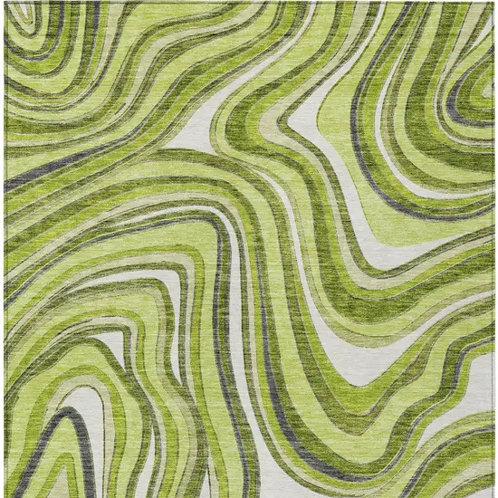 Lime Green And Charcoal Abstract Washable Indoor Outdoor Area Rug Photo 5