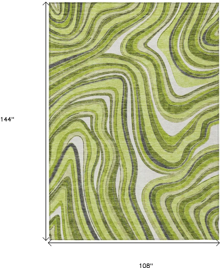 Lime Green And Charcoal Abstract Washable Indoor Outdoor Area Rug Photo 3