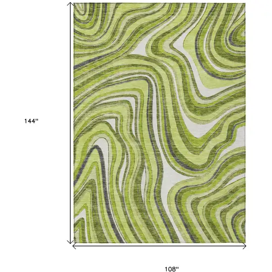 Lime Green And Charcoal Abstract Washable Indoor Outdoor Area Rug Photo 3