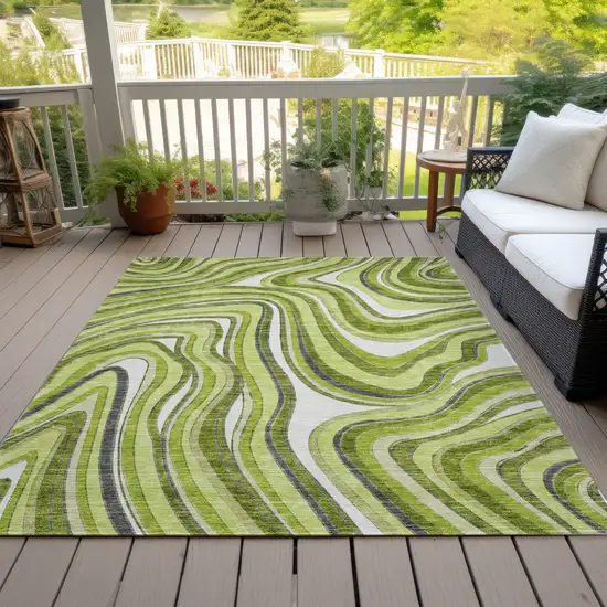 Lime Green And Charcoal Abstract Washable Indoor Outdoor Area Rug Photo 6