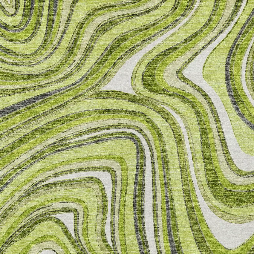 Lime Green And Charcoal Abstract Washable Indoor Outdoor Area Rug Photo 4