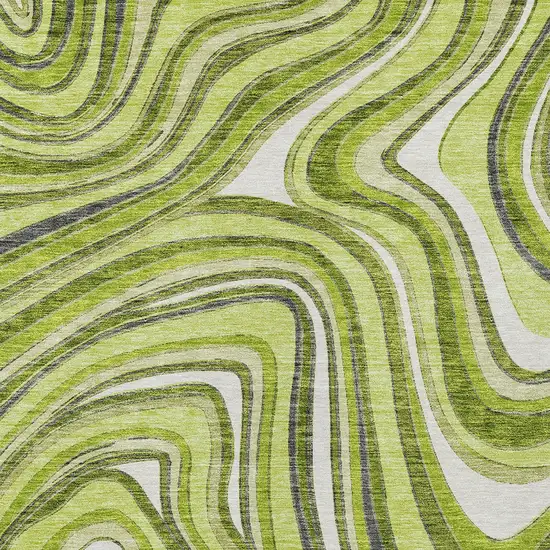 Lime Green And Charcoal Abstract Washable Indoor Outdoor Area Rug Photo 4