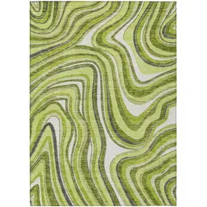 Photo of Lime Green And Charcoal Abstract Washable Indoor Outdoor Area Rug