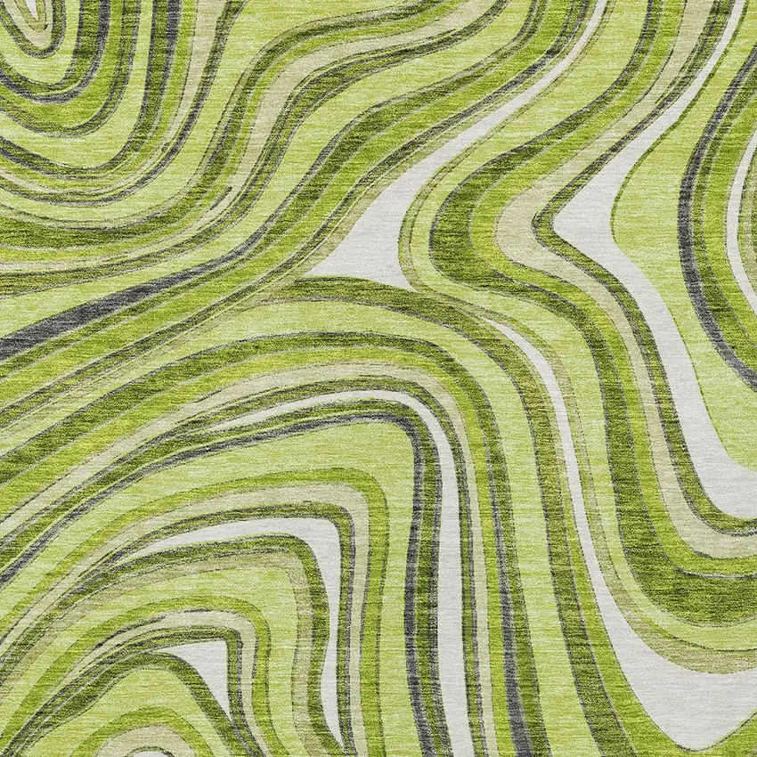 Lime Green And Charcoal Abstract Washable Indoor Outdoor Area Rug Photo 4