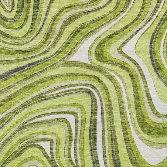 Lime Green And Charcoal Abstract Washable Indoor Outdoor Area Rug Photo 4