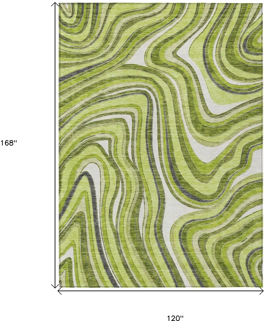 Lime Green And Charcoal Abstract Washable Indoor Outdoor Area Rug Photo 3