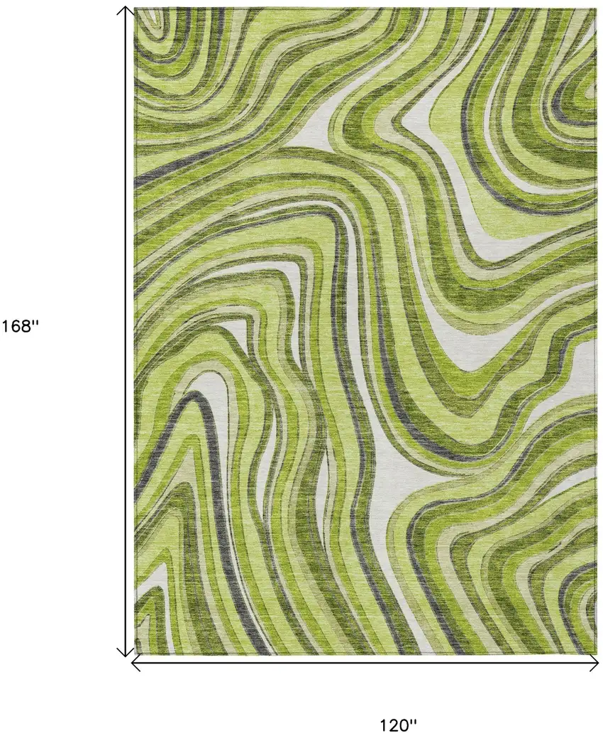 Lime Green And Charcoal Abstract Washable Indoor Outdoor Area Rug Photo 3