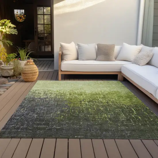 Lime Green And Dark Gray Ombre Washable Indoor Outdoor Area Rug Photo 9