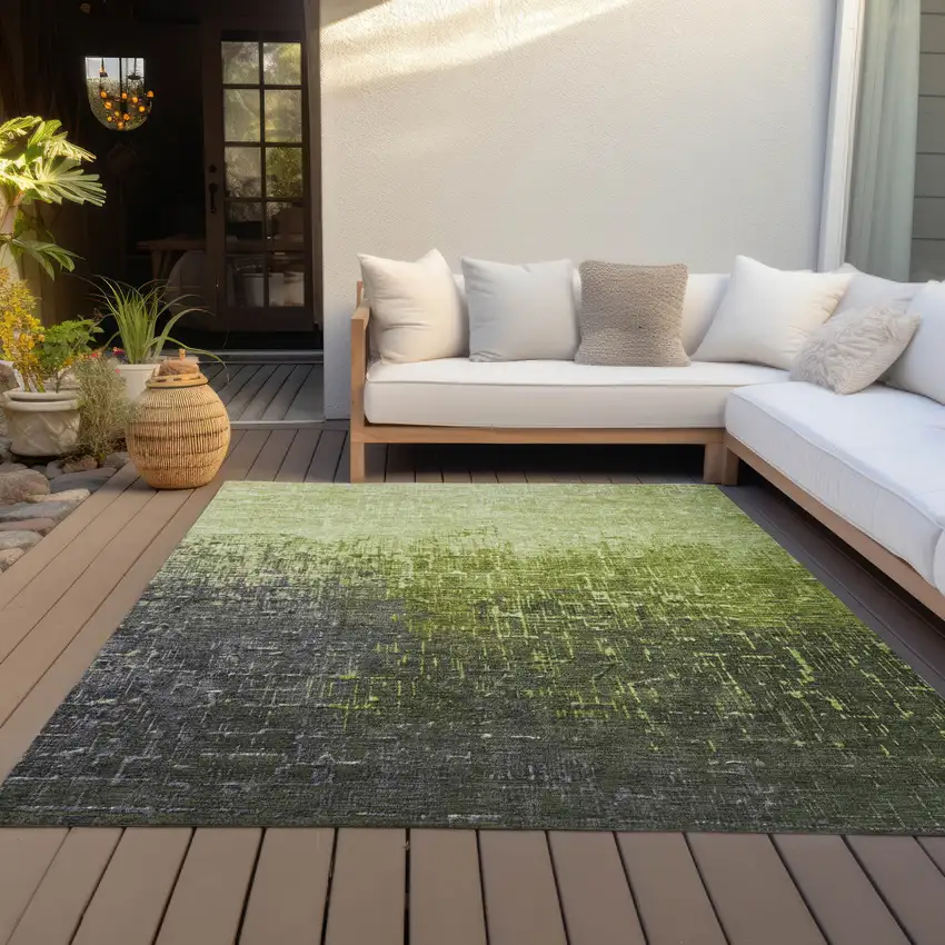 Lime Green And Dark Gray Ombre Washable Indoor Outdoor Area Rug Photo 9