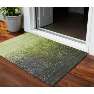 Photo of Lime Green And Dark Gray Ombre Washable Indoor Outdoor Area Rug