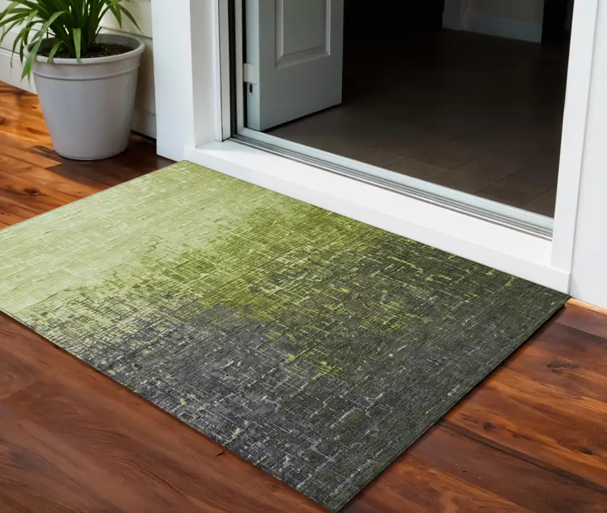 Lime Green And Dark Gray Ombre Washable Indoor Outdoor Area Rug Photo 1