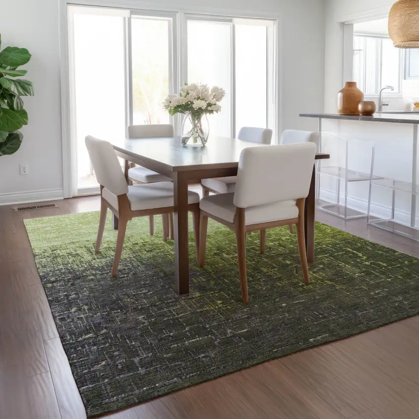 Lime Green And Dark Gray Ombre Washable Indoor Outdoor Area Rug Photo 9