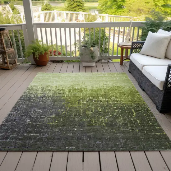 Lime Green And Dark Gray Ombre Washable Indoor Outdoor Area Rug Photo 7