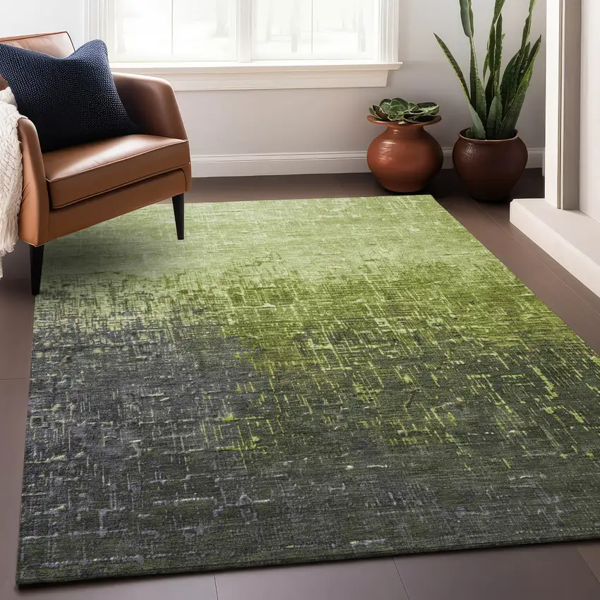 Lime Green And Dark Gray Ombre Washable Indoor Outdoor Area Rug Photo 8