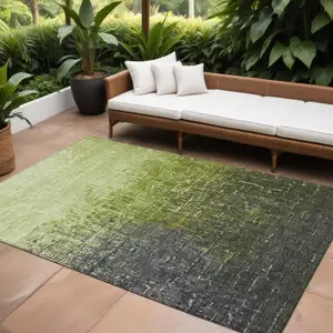 Photo of Lime Green And Dark Gray Ombre Washable Indoor Outdoor Area Rug