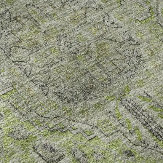 Lime Green And Gray Floral Medallion Washable Area Rug With UV Protection Photo 9