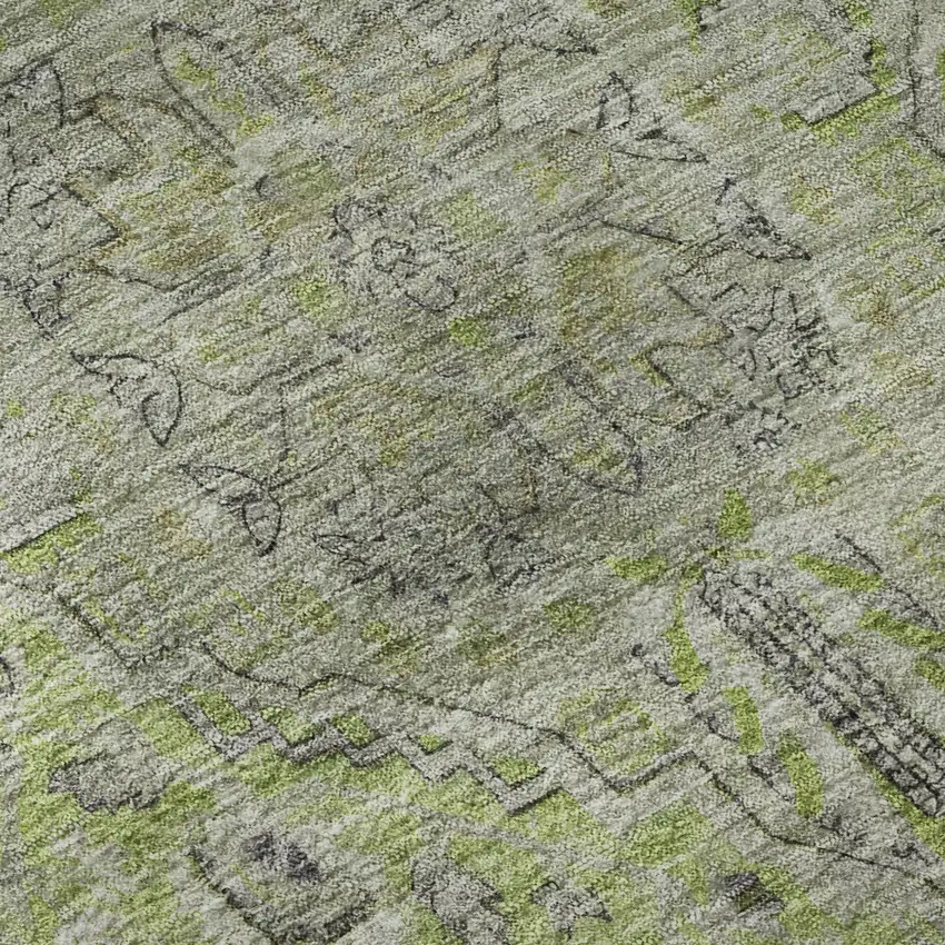 Lime Green And Gray Floral Medallion Washable Area Rug With UV Protection Photo 9