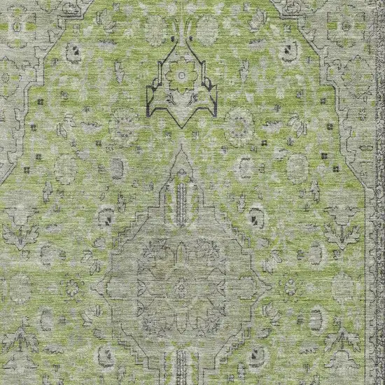 Lime Green And Gray Floral Medallion Washable Area Rug With UV Protection Photo 2