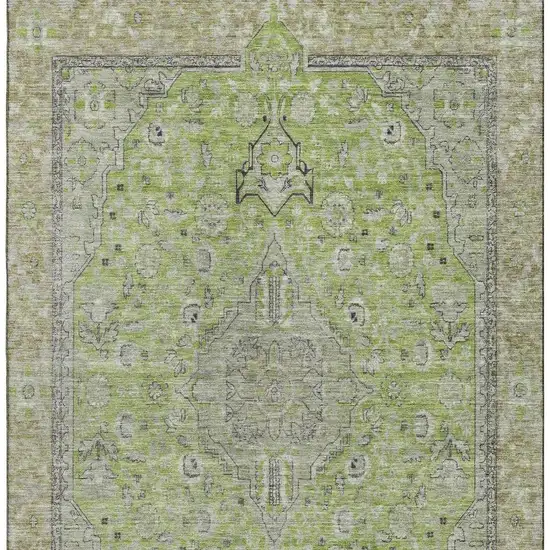 Lime Green And Gray Floral Medallion Washable Area Rug With UV Protection Photo 2