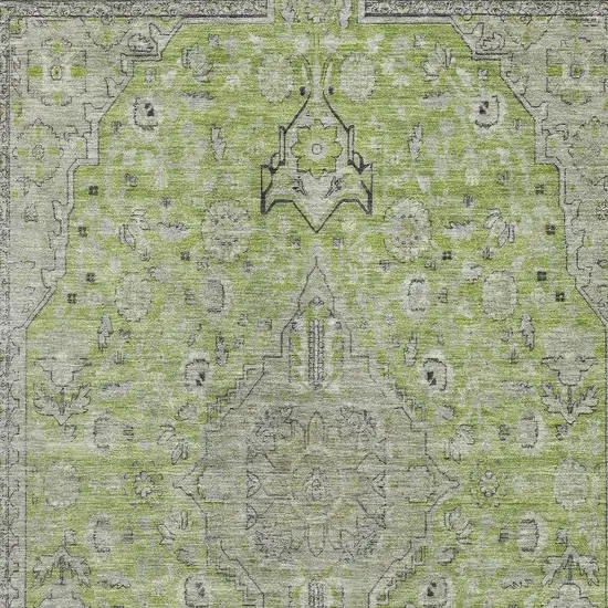 Lime Green And Gray Floral Medallion Washable Area Rug With UV Protection Photo 2