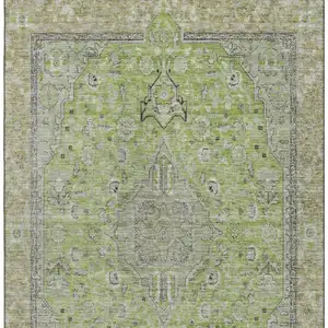 Photo of Lime Green And Gray Floral Medallion Washable Area Rug With UV Protection