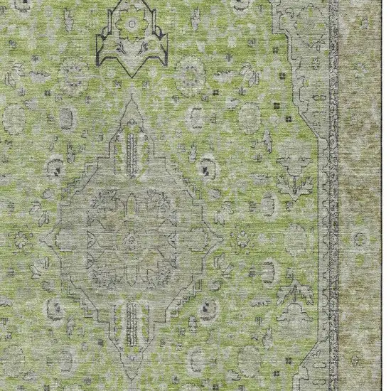 Lime Green And Gray Floral Medallion Washable Area Rug With UV Protection Photo 2
