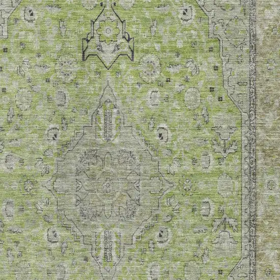 Lime Green And Gray Floral Medallion Washable Area Rug With UV Protection Photo 2