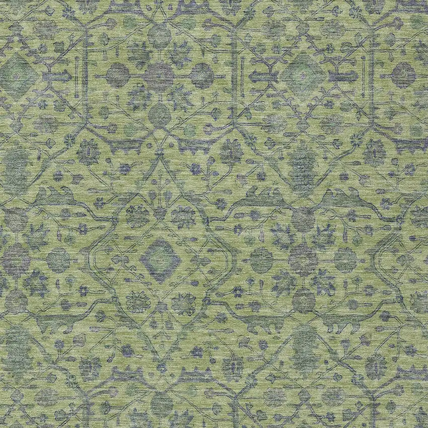 Lime Green And Gray Floral Washable Indoor Outdoor Area Rug Photo 5