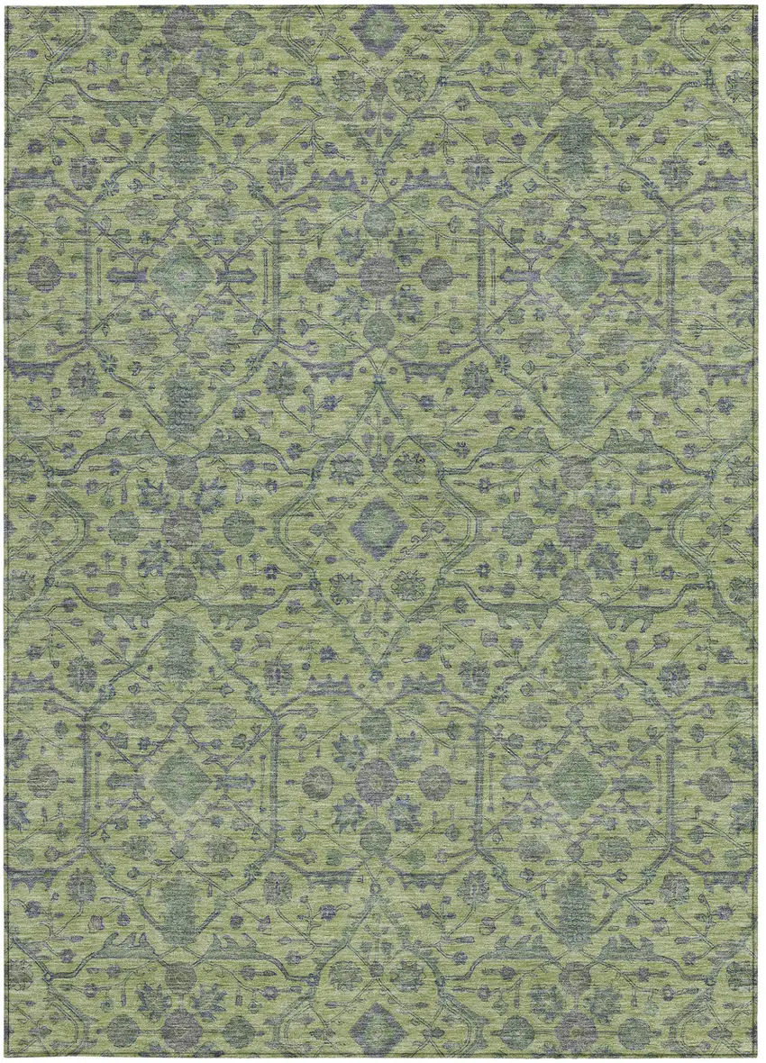 Lime Green And Gray Floral Washable Indoor Outdoor Area Rug Photo 6