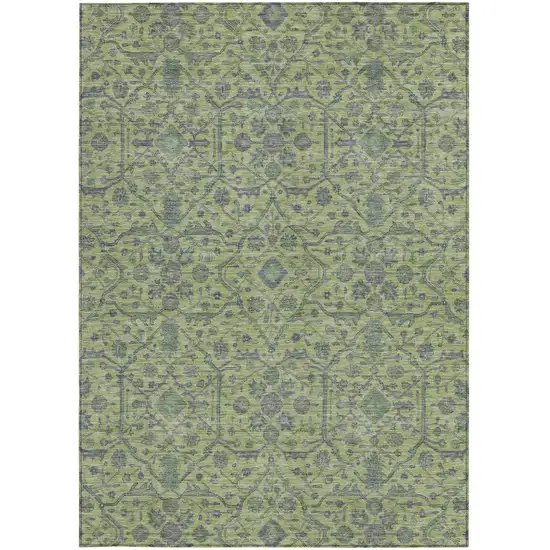Lime Green And Gray Floral Washable Indoor Outdoor Area Rug Photo 6
