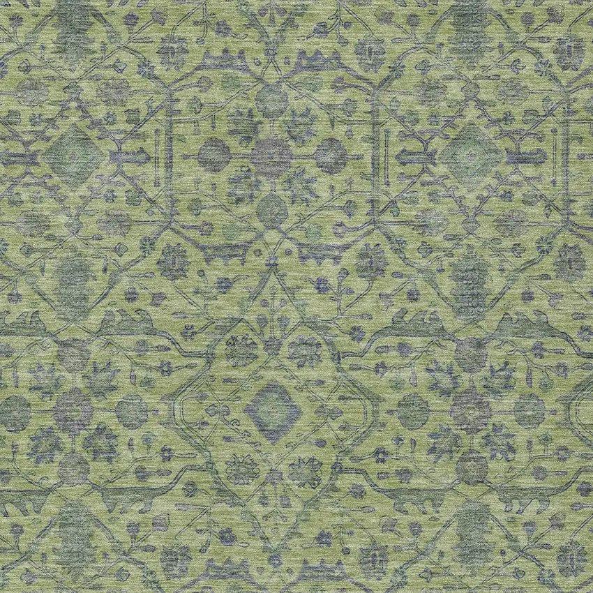 Lime Green And Gray Floral Washable Indoor Outdoor Area Rug Photo 5