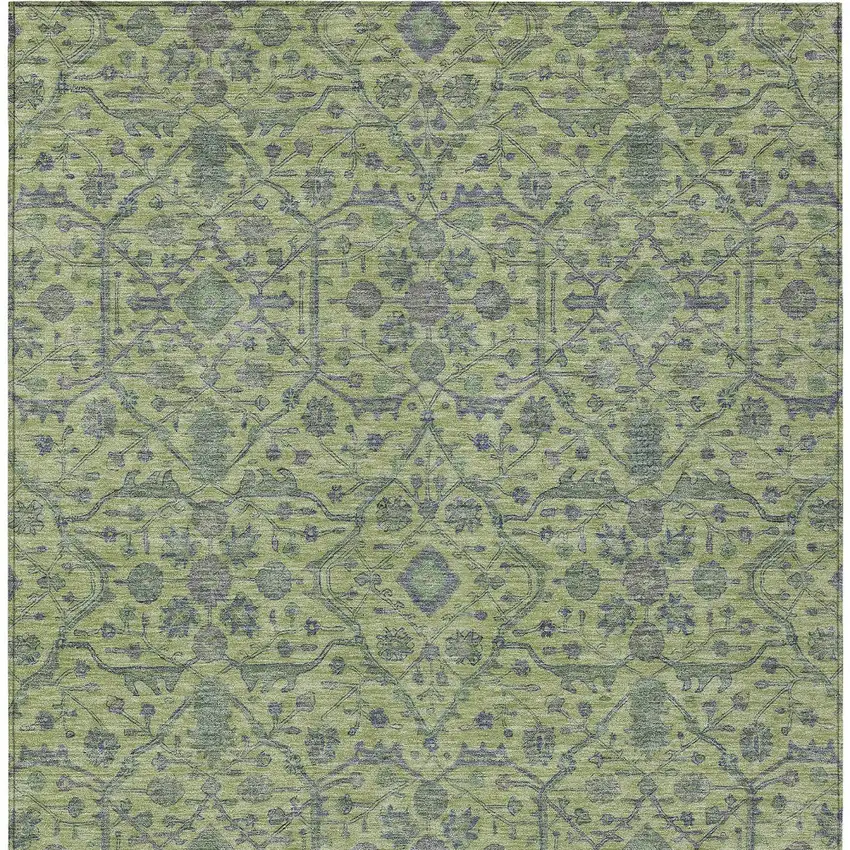 Lime Green And Gray Floral Washable Indoor Outdoor Area Rug Photo 6