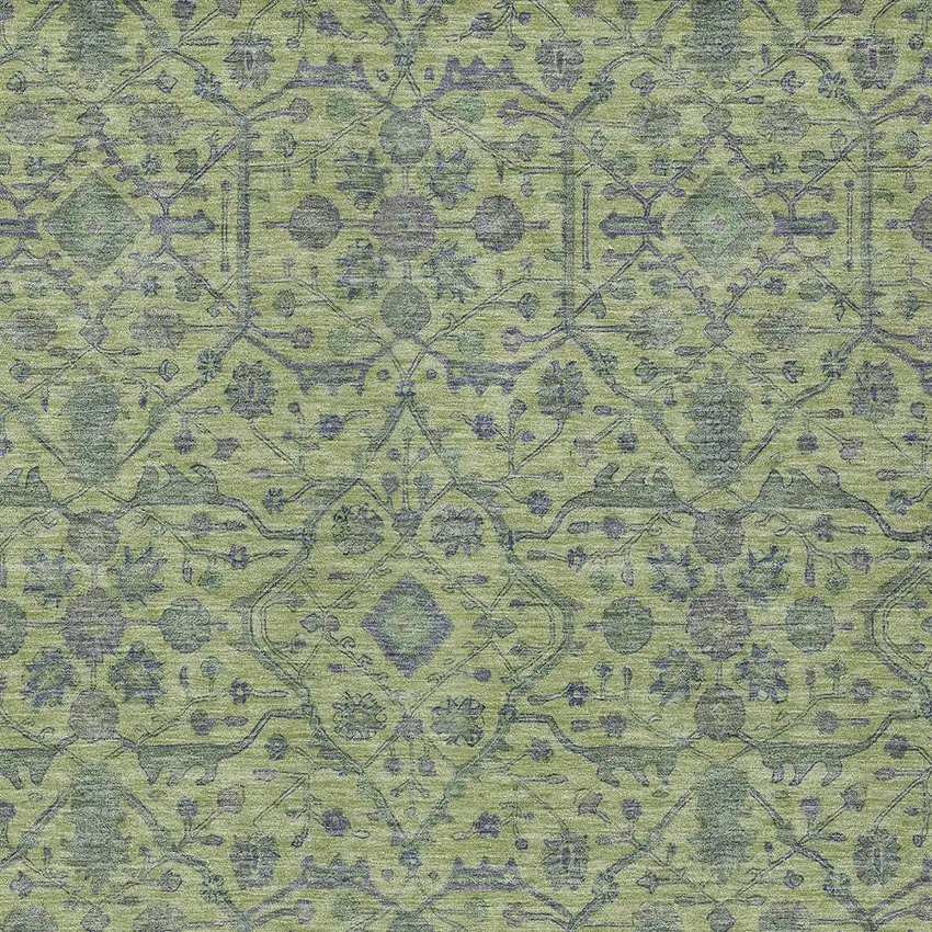 Lime Green And Gray Floral Washable Indoor Outdoor Area Rug Photo 5