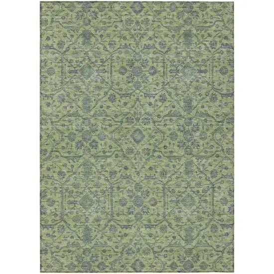 Lime Green And Gray Floral Washable Indoor Outdoor Area Rug Photo 2