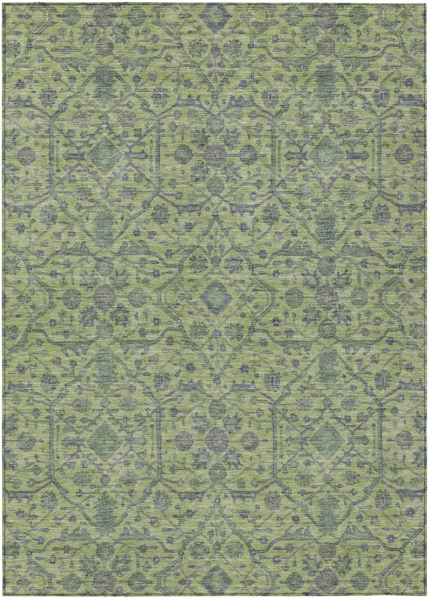 Lime Green And Gray Floral Washable Indoor Outdoor Area Rug Photo 2
