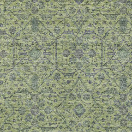 Lime Green And Gray Floral Washable Indoor Outdoor Area Rug Photo 5