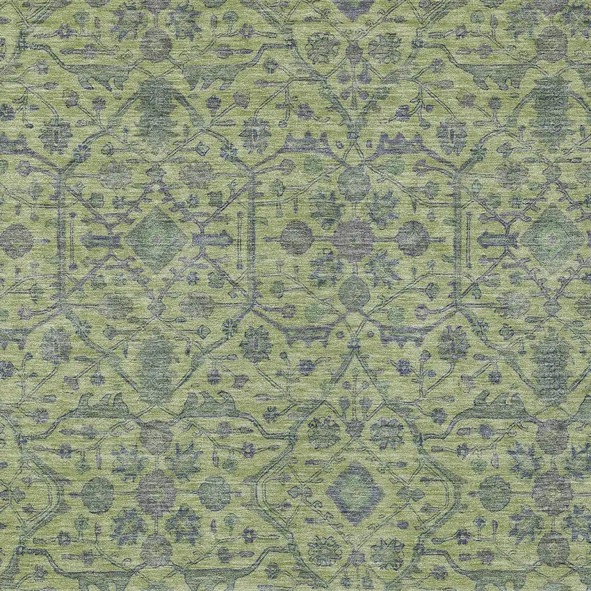 Lime Green And Gray Floral Washable Indoor Outdoor Area Rug Photo 5