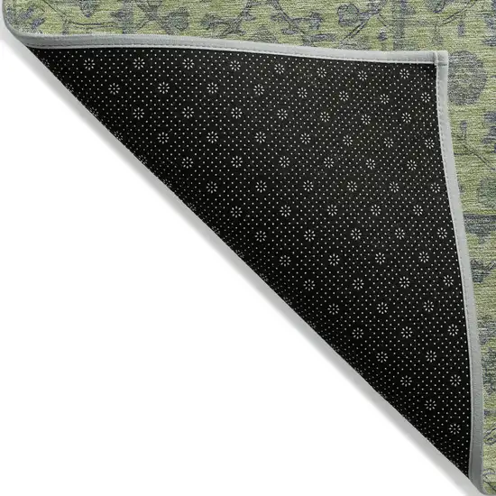 Lime Green And Gray Floral Washable Indoor Outdoor Area Rug Photo 3