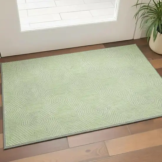 Lime Green And Gray Geometric Washable Area Rug With UV Protection Photo 2
