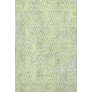 Photo of Lime Green And Gray Geometric Washable Area Rug With UV Protection