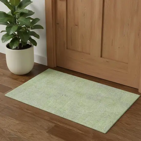 Lime Green And Gray Geometric Washable Area Rug With UV Protection Photo 1