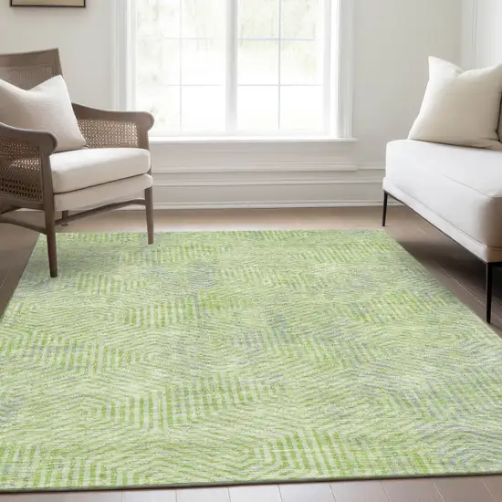 Lime Green And Gray Geometric Washable Area Rug With UV Protection Photo 5